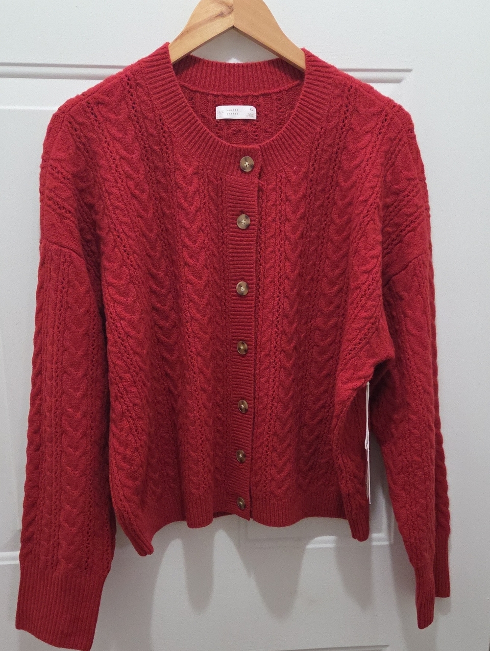 NWT LC Lauren Conrad Red Cable-Knit Button Cardigan XL